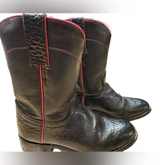Justin Boots Boys Size 2 Black Exotic Leather Boots with Red Piping