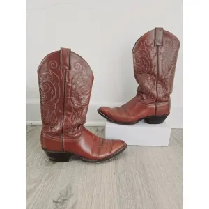 Justin Comb Last 1349 Brown Leather Pull On Western Cowboy Boots Shoes 9.5 Mens