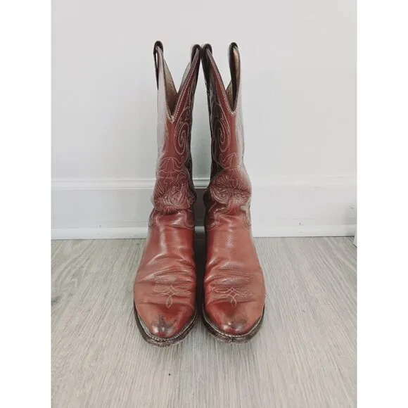 Justin Comb Last 1349 Brown Leather Pull On Western Cowboy Boots Shoes 9.5 Mens