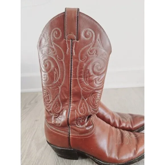 Justin Comb Last 1349 Brown Leather Pull On Western Cowboy Boots Shoes 9.5 Mens