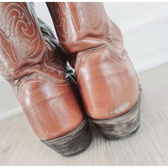 Justin Comb Last 1349 Brown Leather Pull On Western Cowboy Boots Shoes 9.5 Mens