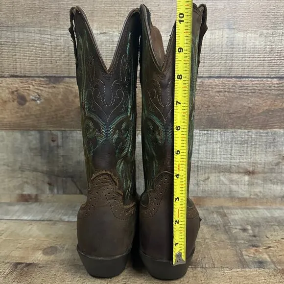 Justin Stampede Durant Western Cowboy Boots Square Toe Sorrel Brown Size 7