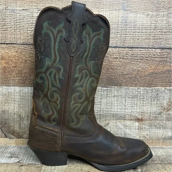 Justin Stampede Durant Western Cowboy Boots Square Toe Sorrel Brown Size 7