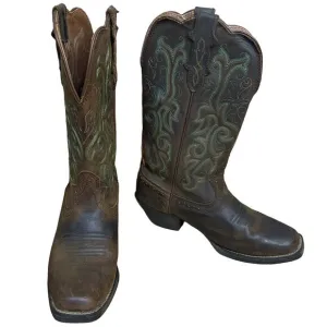Justin Stampede Durant Western Cowboy Boots Square Toe Sorrel Brown Size 7