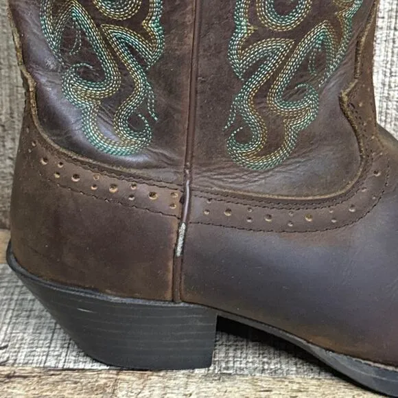 Justin Stampede Durant Western Cowboy Boots Square Toe Sorrel Brown Size 7