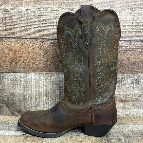 Justin Stampede Durant Western Cowboy Boots Square Toe Sorrel Brown Size 7