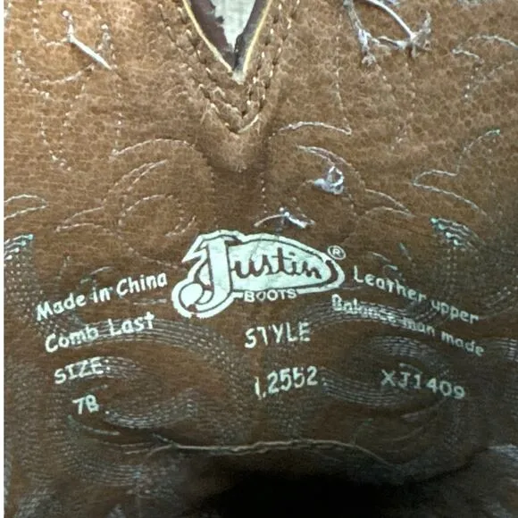 Justin Stampede Durant Western Cowboy Boots Square Toe Sorrel Brown Size 7