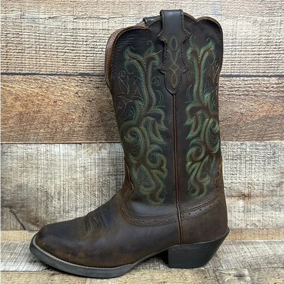 Justin Stampede Durant Western Cowboy Boots Square Toe Sorrel Brown Size 7