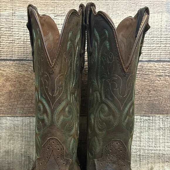 Justin Stampede Durant Western Cowboy Boots Square Toe Sorrel Brown Size 7