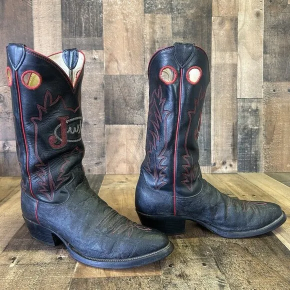 Justin Y1970 Vintage Logo Cowhide Western Cowboy Boots Mens 10.5 B