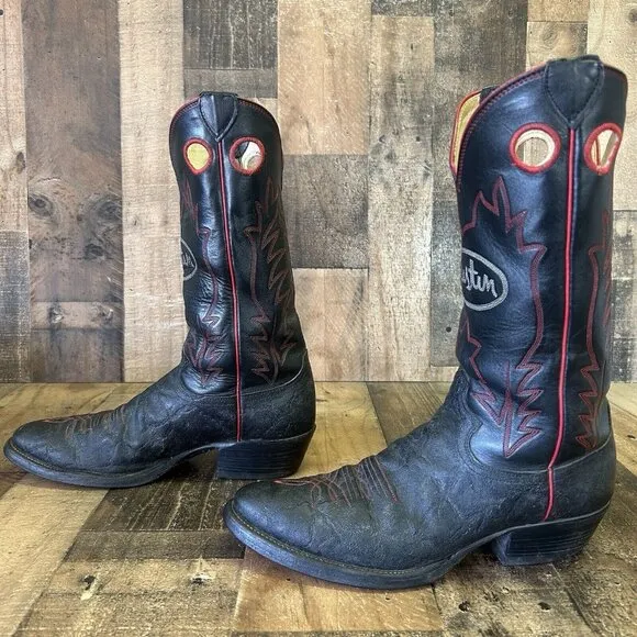 Justin Y1970 Vintage Logo Cowhide Western Cowboy Boots Mens 10.5 B