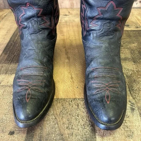 Justin Y1970 Vintage Logo Cowhide Western Cowboy Boots Mens 10.5 B