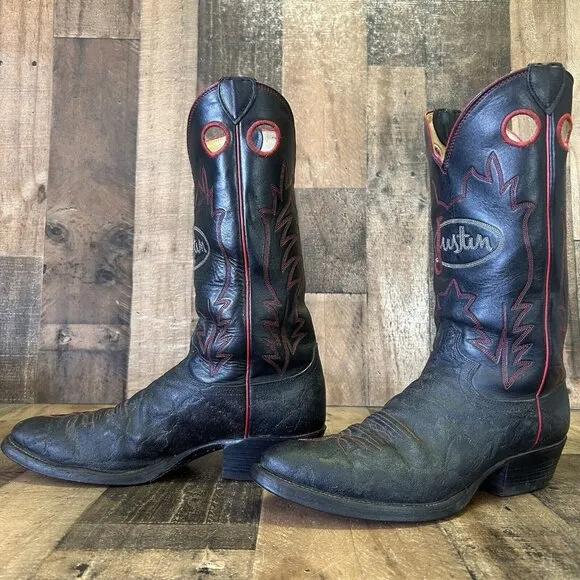 Justin Y1970 Vintage Logo Cowhide Western Cowboy Boots Mens 10.5 B