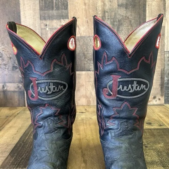 Justin Y1970 Vintage Logo Cowhide Western Cowboy Boots Mens 10.5 B