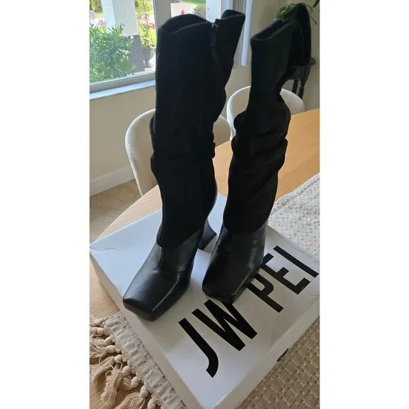 JW PEI Women's Reyna Square Toe Platform Knit Boots - Black NIB sz 6