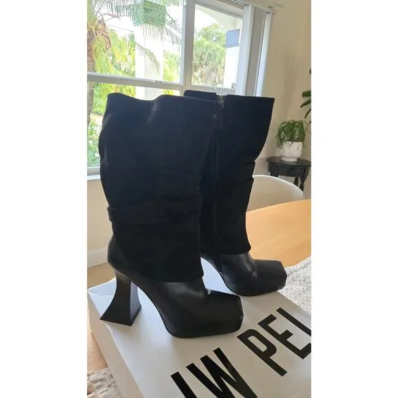 JW PEI Women's Reyna Square Toe Platform Knit Boots - Black NIB sz 6
