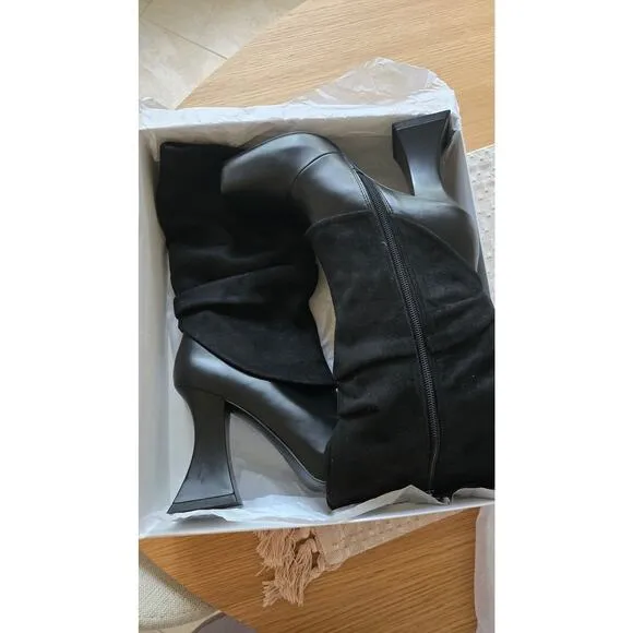 JW PEI Women's Reyna Square Toe Platform Knit Boots - Black NIB sz 6