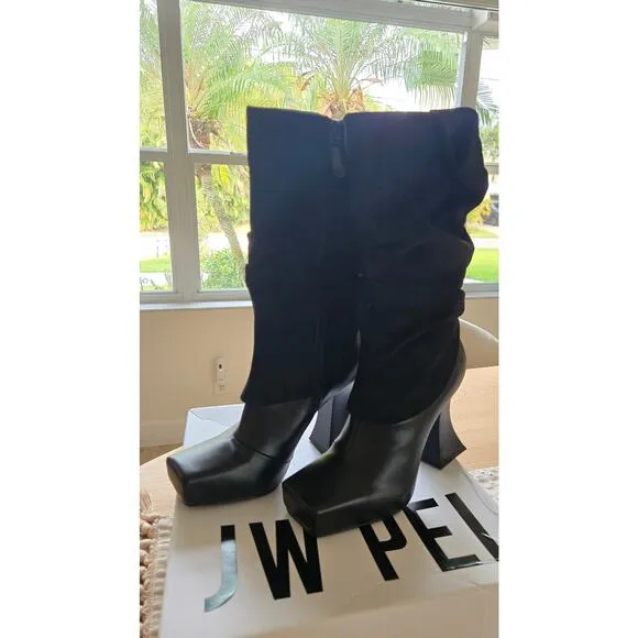 JW PEI Women's Reyna Square Toe Platform Knit Boots - Black NIB sz 6