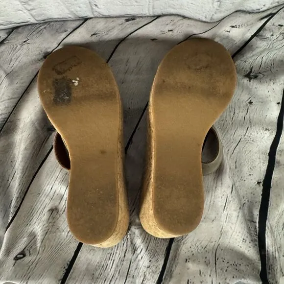 K Jacques St Tropez Platform Wedge Leather Sandals Womens Size 38 US 6.5 - 7