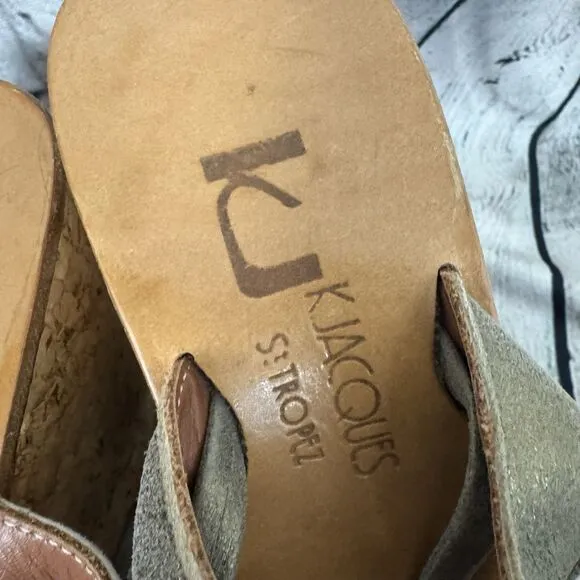 K Jacques St Tropez Platform Wedge Leather Sandals Womens Size 38 US 6.5 - 7