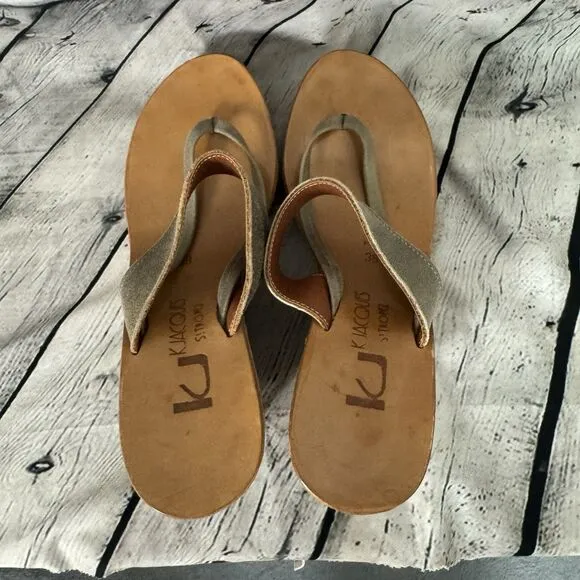 K Jacques St Tropez Platform Wedge Leather Sandals Womens Size 38 US 6.5 - 7