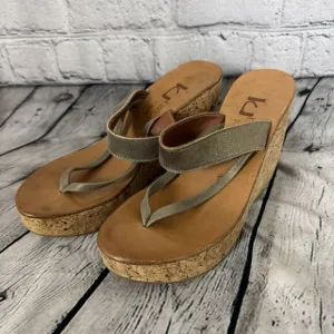K Jacques St Tropez Platform Wedge Leather Sandals Womens Size 38 US 6.5 - 7