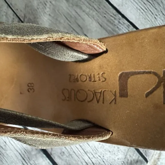K Jacques St Tropez Platform Wedge Leather Sandals Womens Size 38 US 6.5 - 7