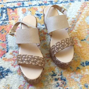 Kaanas Montpellier Leather Open Toe Sling Back Braided Espadrille Wedge Sandal 8