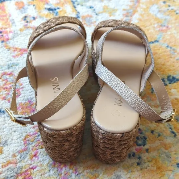 Kaanas Montpellier Leather Open Toe Sling Back Braided Espadrille Wedge Sandal 8