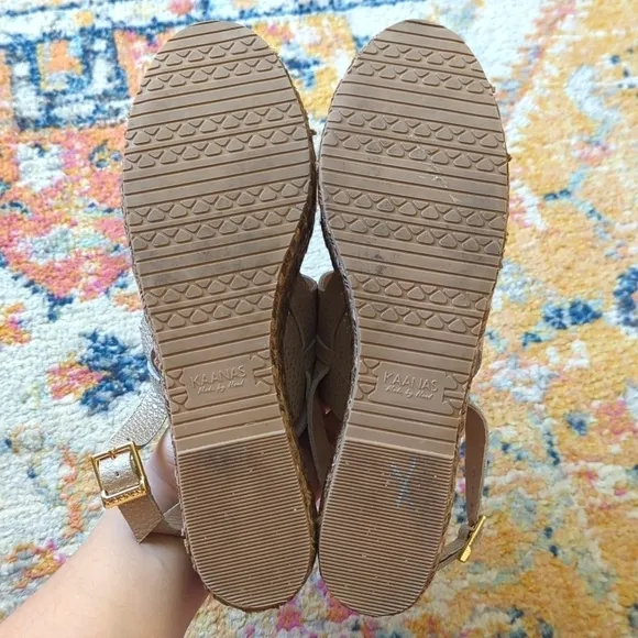 Kaanas Montpellier Leather Open Toe Sling Back Braided Espadrille Wedge Sandal 8