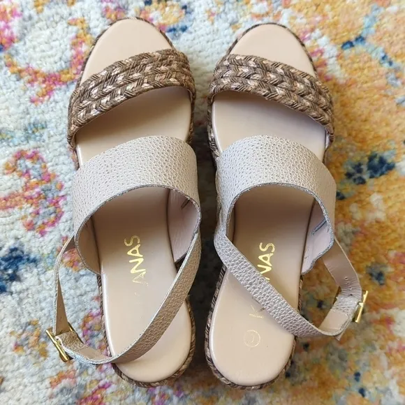 Kaanas Montpellier Leather Open Toe Sling Back Braided Espadrille Wedge Sandal 8
