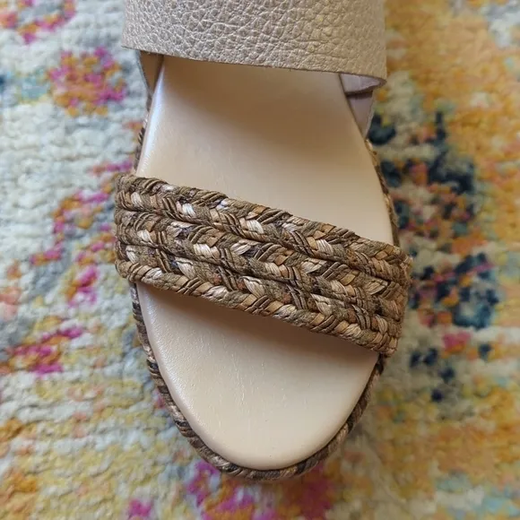 Kaanas Montpellier Leather Open Toe Sling Back Braided Espadrille Wedge Sandal 8