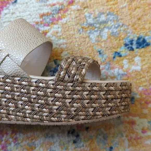 Kaanas Montpellier Leather Open Toe Sling Back Braided Espadrille Wedge Sandal 8
