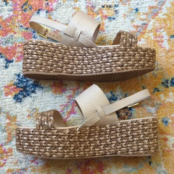 Kaanas Montpellier Leather Open Toe Sling Back Braided Espadrille Wedge Sandal 8