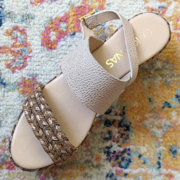 Kaanas Montpellier Leather Open Toe Sling Back Braided Espadrille Wedge Sandal 8