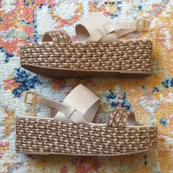 Kaanas Montpellier Leather Open Toe Sling Back Braided Espadrille Wedge Sandal 8