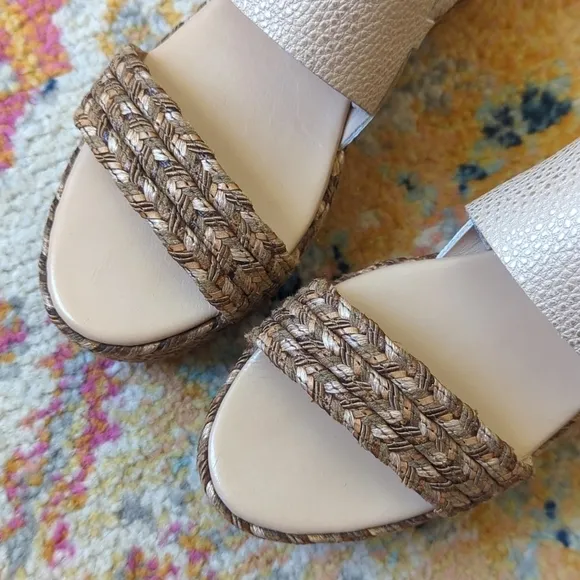 Kaanas Montpellier Leather Open Toe Sling Back Braided Espadrille Wedge Sandal 8