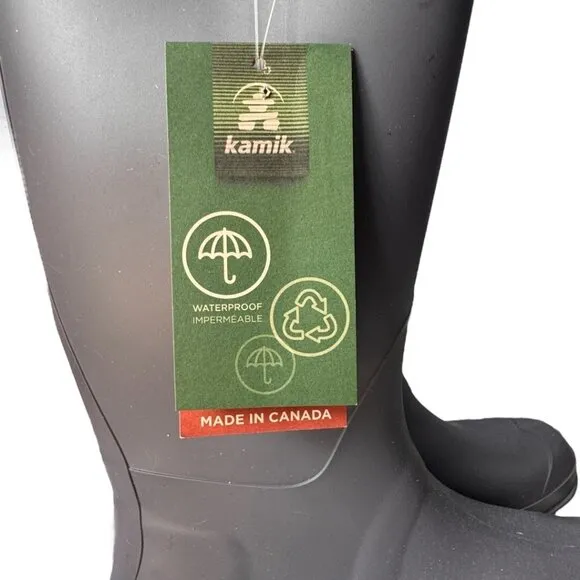 Kamik Canada, KNEE HIGH RUBBER RAIN BOOTS TAGS ON, WOMAN'S Sz 8 grey PULL ON