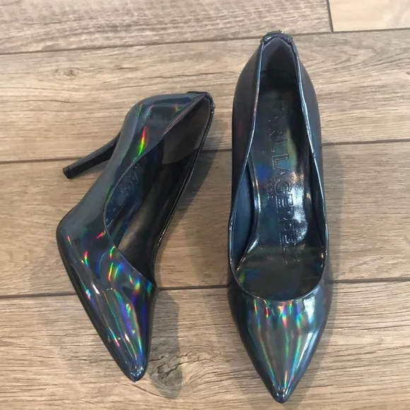 Karl Lagerfeld Holographic Black Stiletto Heels size 6