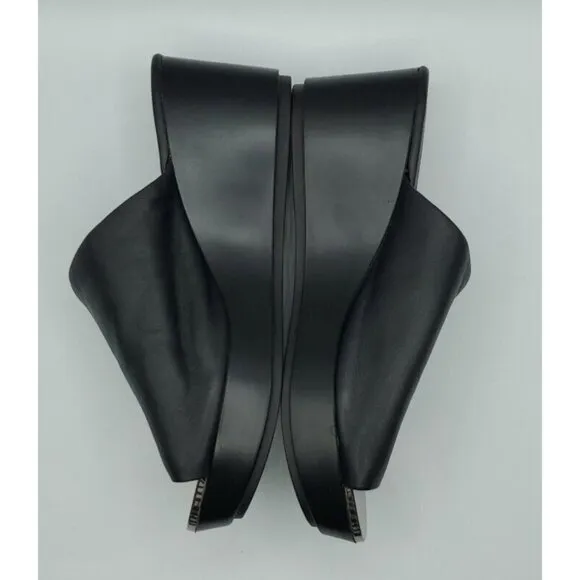 Karl Lagerfeld 'Lyric' 38.5 Black Leather Slide Wedge Platform 8 Sandals NWOB