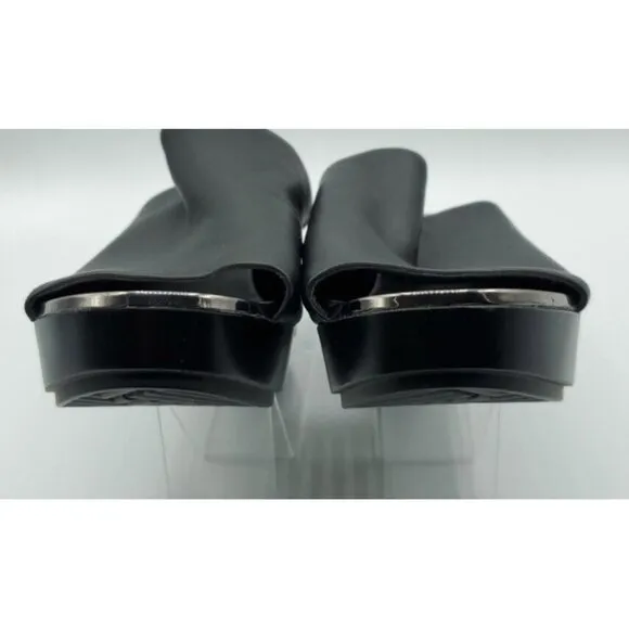 Karl Lagerfeld 'Lyric' 38.5 Black Leather Slide Wedge Platform 8 Sandals NWOB