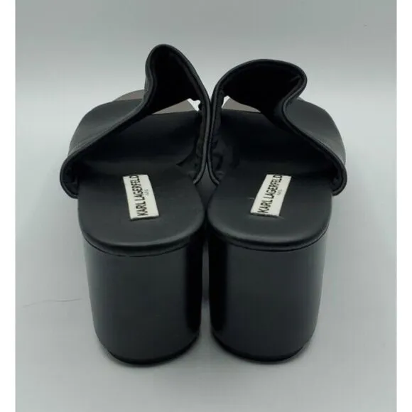 Karl Lagerfeld 'Lyric' 38.5 Black Leather Slide Wedge Platform 8 Sandals NWOB