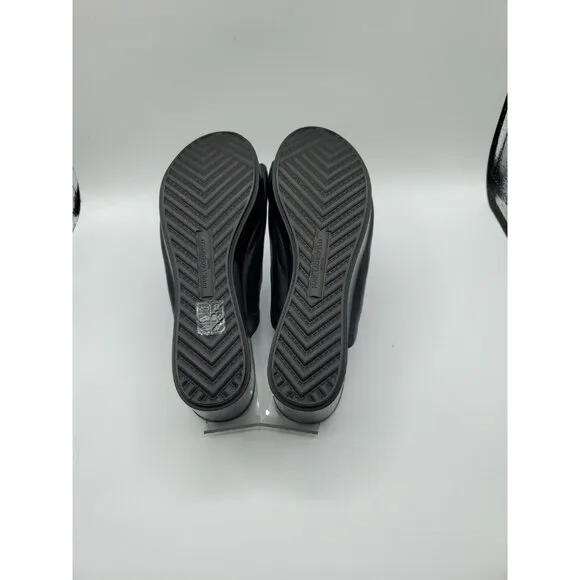 Karl Lagerfeld 'Lyric' 38.5 Black Leather Slide Wedge Platform 8 Sandals NWOB