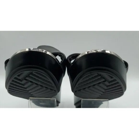 Karl Lagerfeld 'Lyric' 38.5 Black Leather Slide Wedge Platform 8 Sandals NWOB