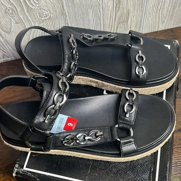 Karl Lagerfeld Palma espadrille platform sandals leather chain slingbackNWT 9