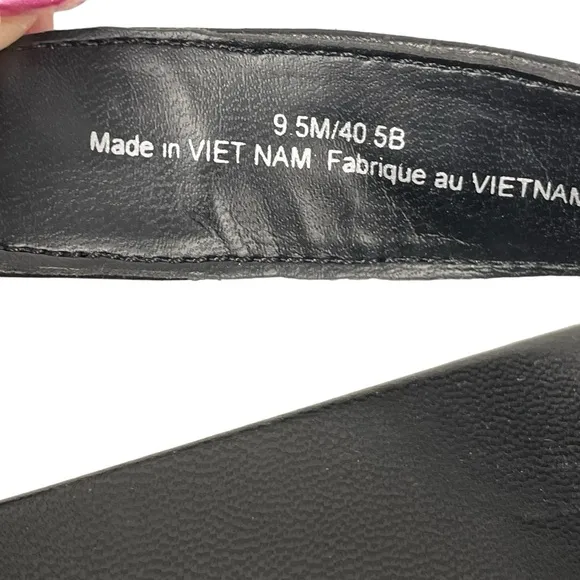 Karl Lagerfeld Paris Black Leather Chain Accent Platform Espadrille Sandals 9.5M