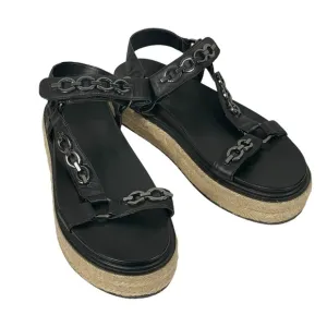 Karl Lagerfeld Paris Black Leather Chain Accent Platform Espadrille Sandals 9.5M