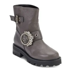 KARL LAGERFELD PARIS Womens Gray Marceau Toe Block Heel Leather Boots Shoes 8 M