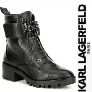 Karl Lagerfeld Pippa Lug Sole Black Combat Boots Size 7.5