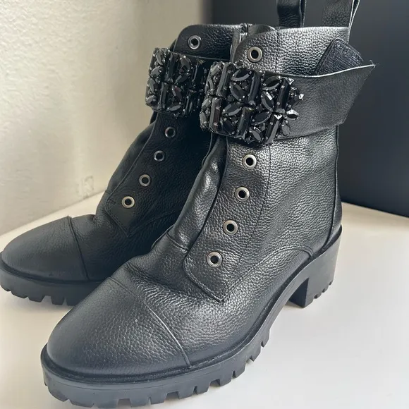 Karl Lagerfeld Pippa Lug Sole Black Combat Boots Size 7.5